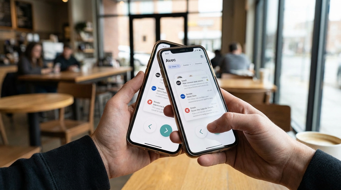 Почтовое приложение Avec с интерфейсом в стиле Tinder для удобного просмотра входящих писем.