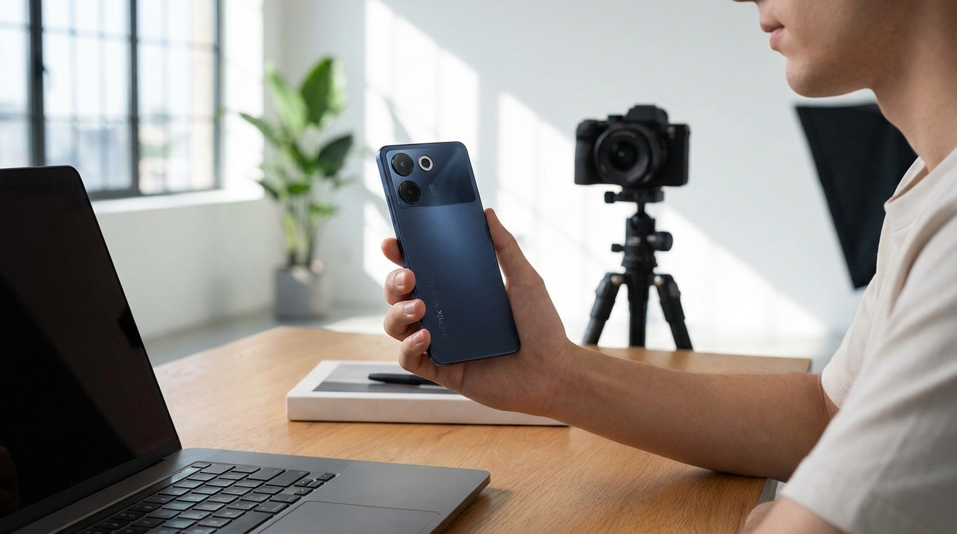 Смартфон Infinix NOTE 60 на фоне других бюджетных устройств.